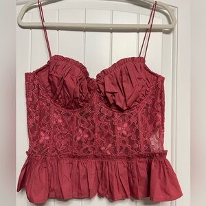 En Saison Pink Red Lace Top